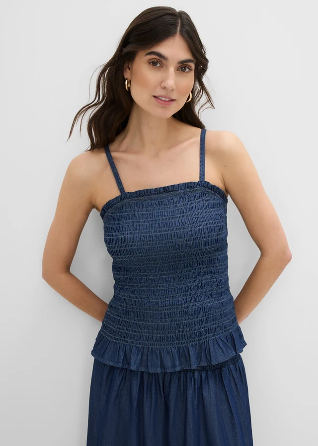 Jeanstop van biologisch katoen met spaghettibandjes • blauw denim • product-page.page-title-suffix
