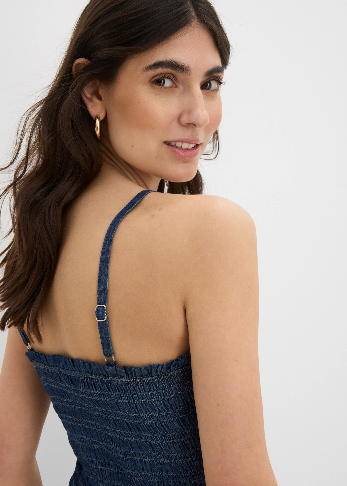 Top de blugi cu bretele subțiri, din bumbac organic • albastru denim • magazin bonprix