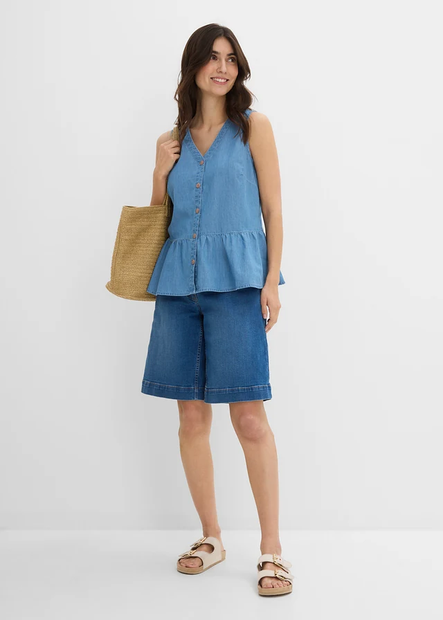 Jeansowy top bez rękawów z bawełny organicznej, kolor: jasnoniebieski denim
