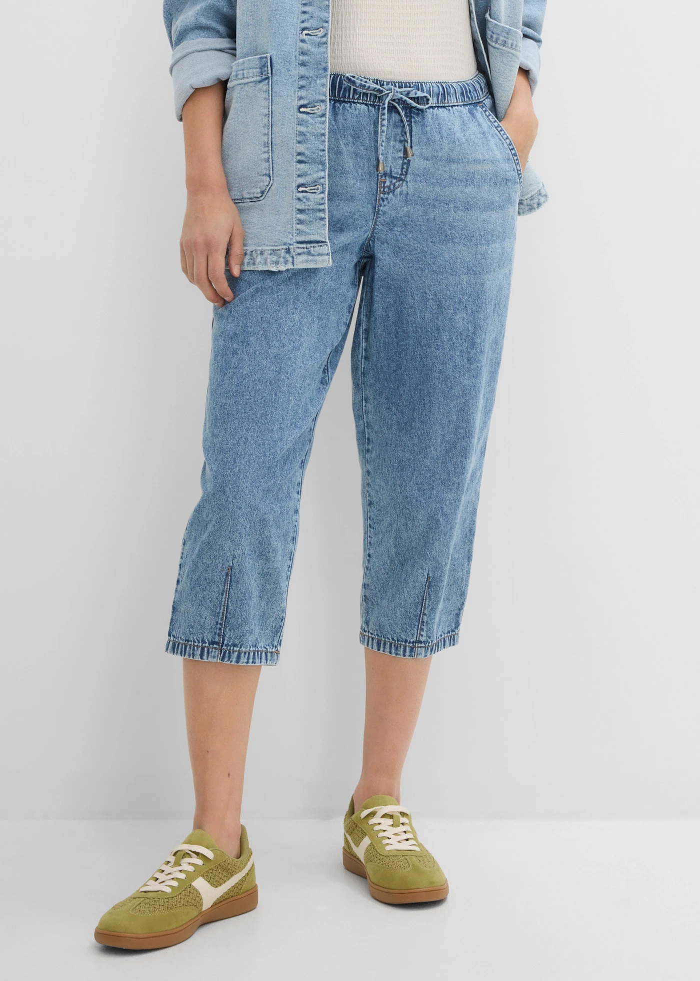 Džíny Barrel, Mid Waist, zkrácené • světle modrý denim used • bonprix obchod