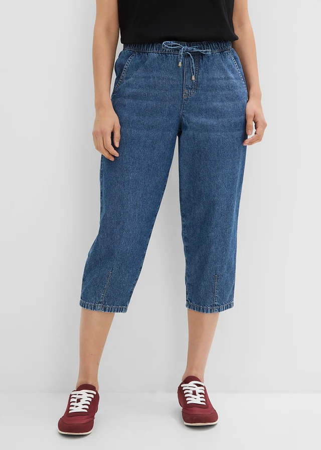 Džíny Barrel, Mid Waist, zkrácené • modrý denim used • bonprix obchod