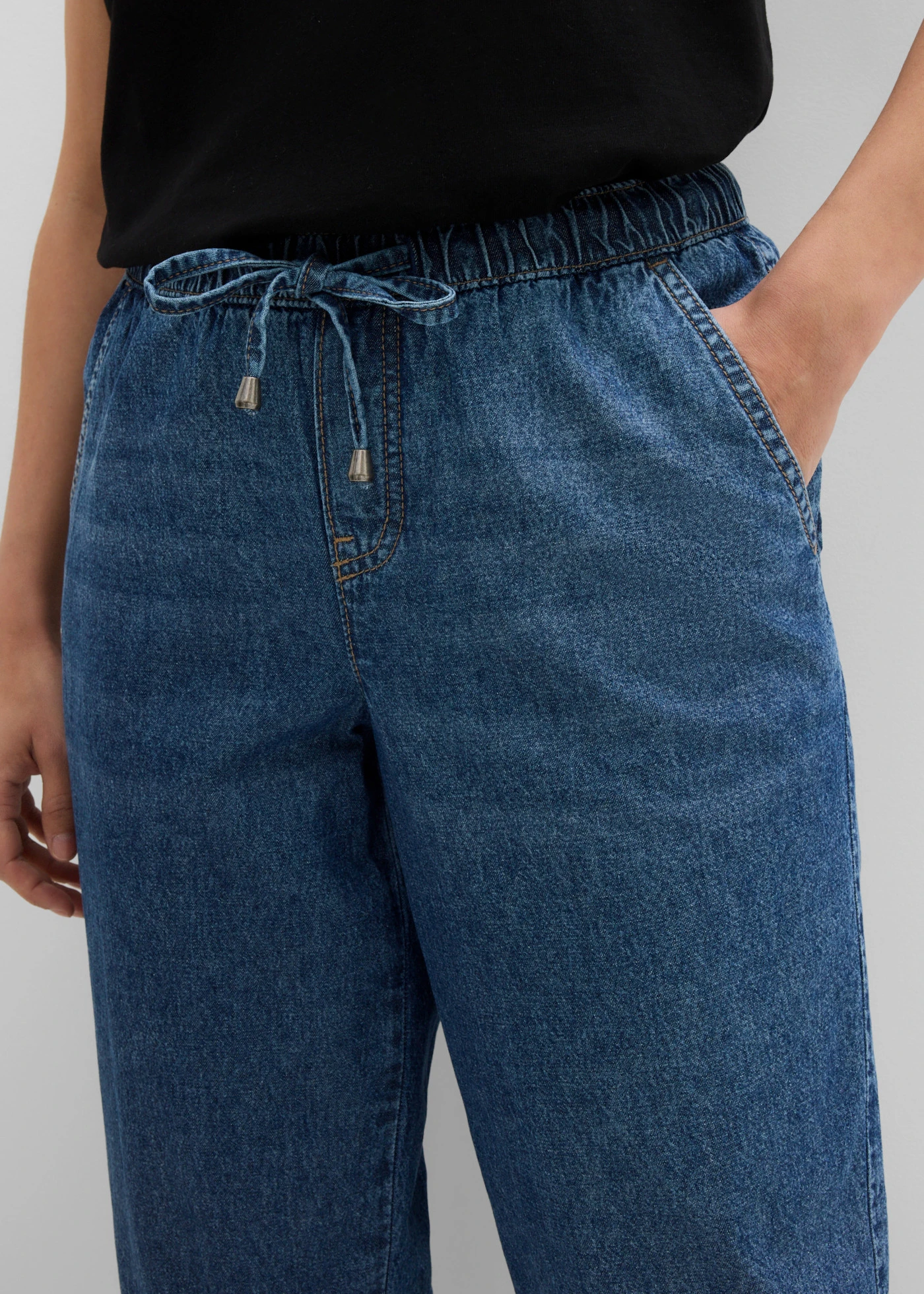 Džínsy Barrel, Mid Waist, cropped • modrá denim used • obchod bonprix