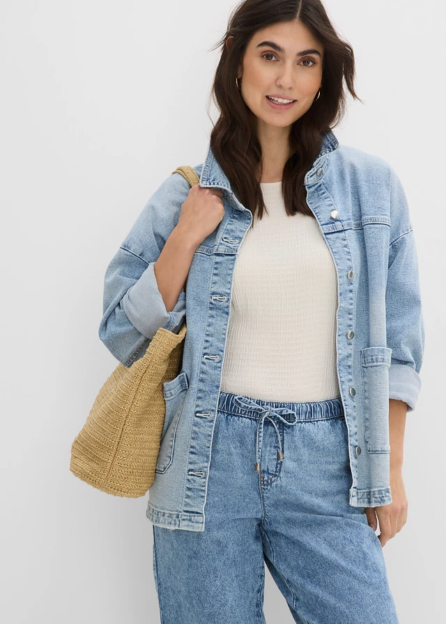 Džínsy Barrel, Mid Waist, cropped • svetlomodrá denim used • obchod bonprix