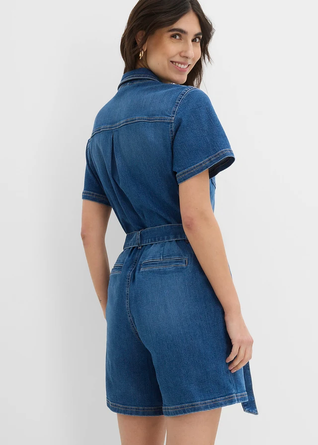 Jeans jumpsuit met korte mouwen • blauw denim used • product-page.page-title-suffix