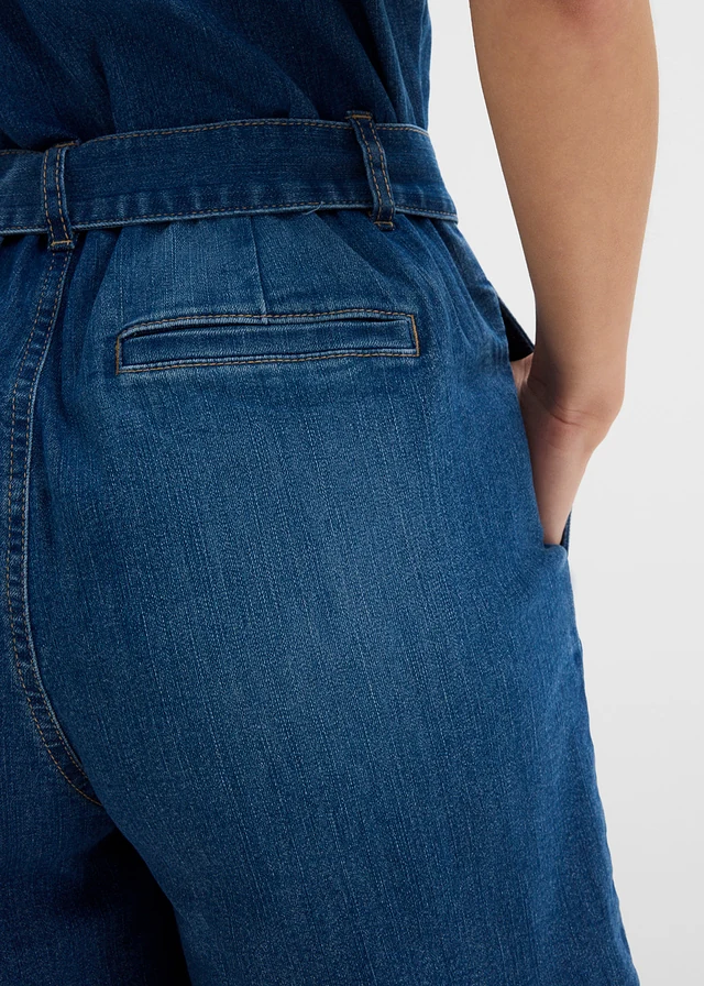Kombinezon jeansowy z krótkim rękawem • niebieski denim "used" • sklep bonprix