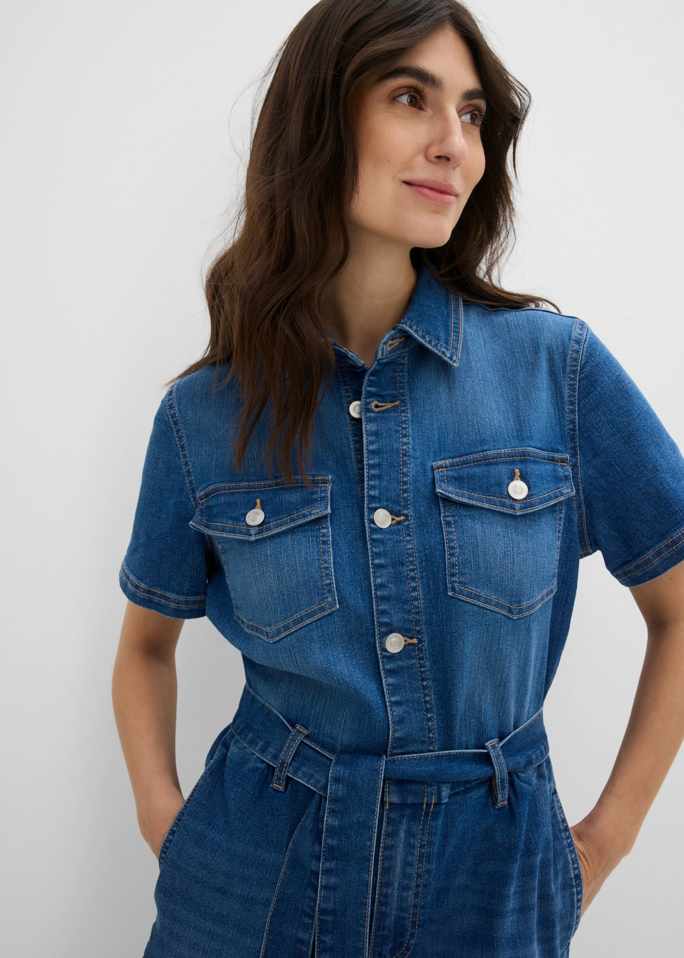 Džínsový overal, krátky rukáv • modrá denim used • obchod bonprix