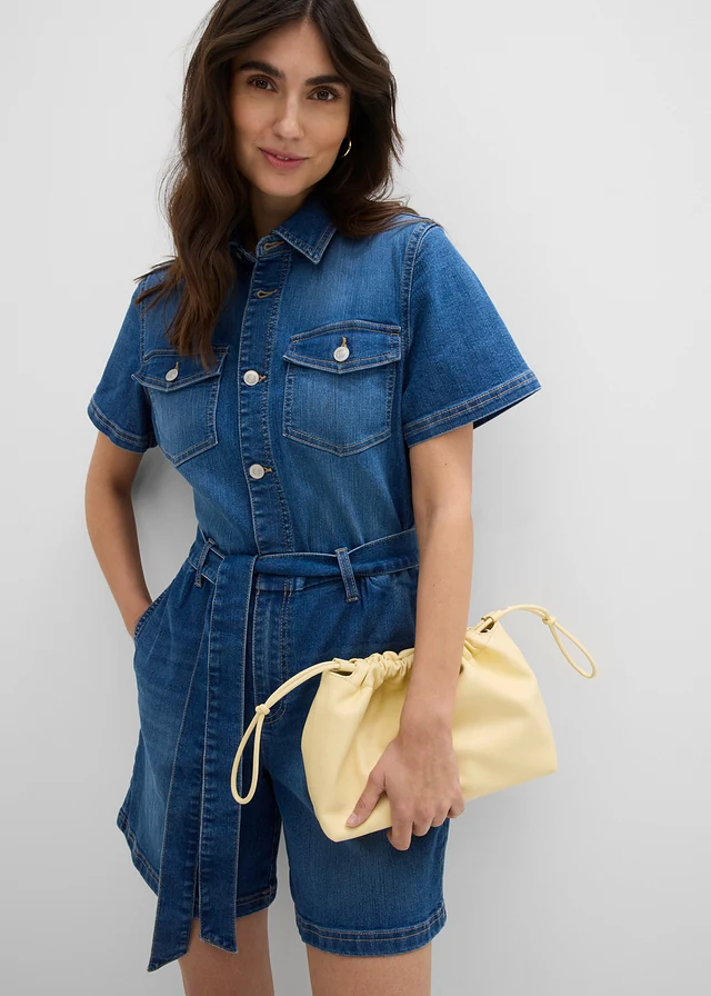Salopetă din blugi cu mânecă scurtă • albastru denim uzat • magazin bonprix