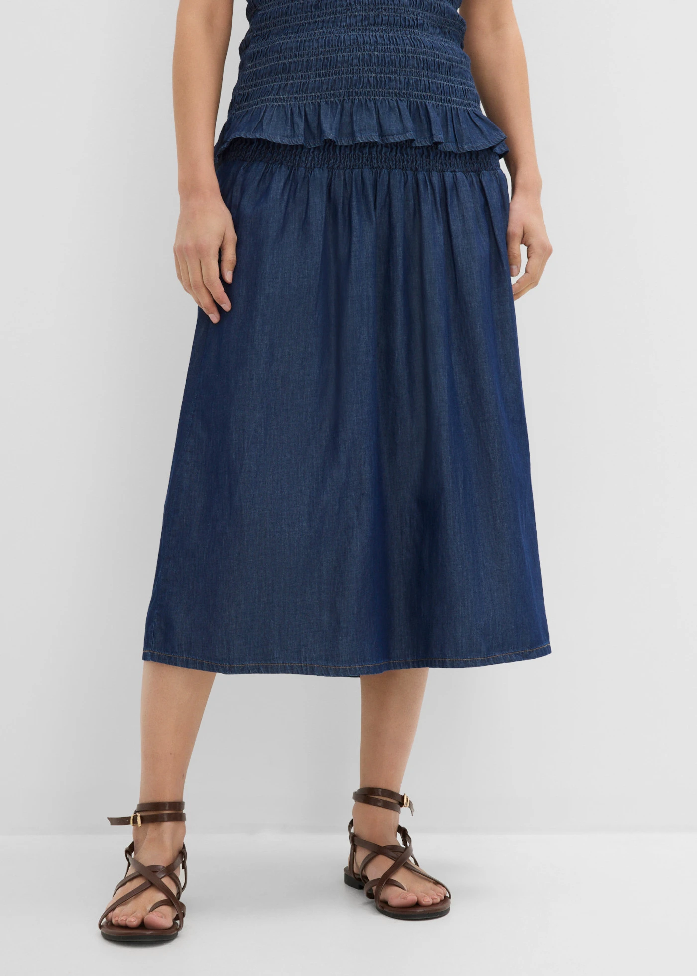 Spijkerrok, midi lengte met elastische tailleband • blauw denim used • product-page.page-title-suffix