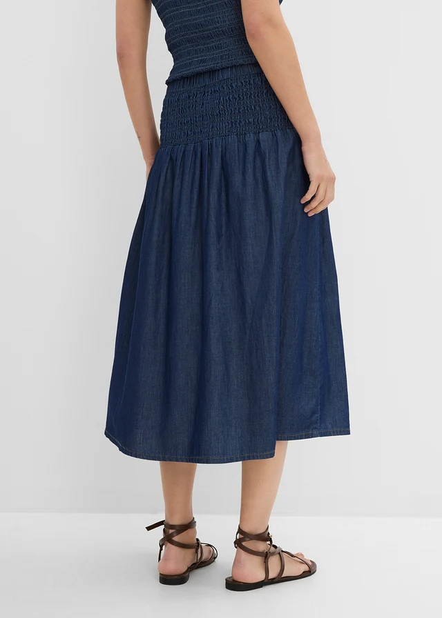 Spijkerrok, midi lengte met elastische tailleband • blauw denim used • product-page.page-title-suffix
