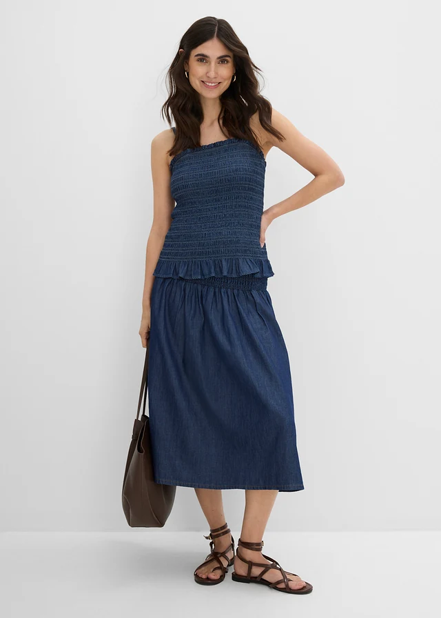 Džínová midi sukně s pasem do gumy • modrý denim used • bonprix obchod