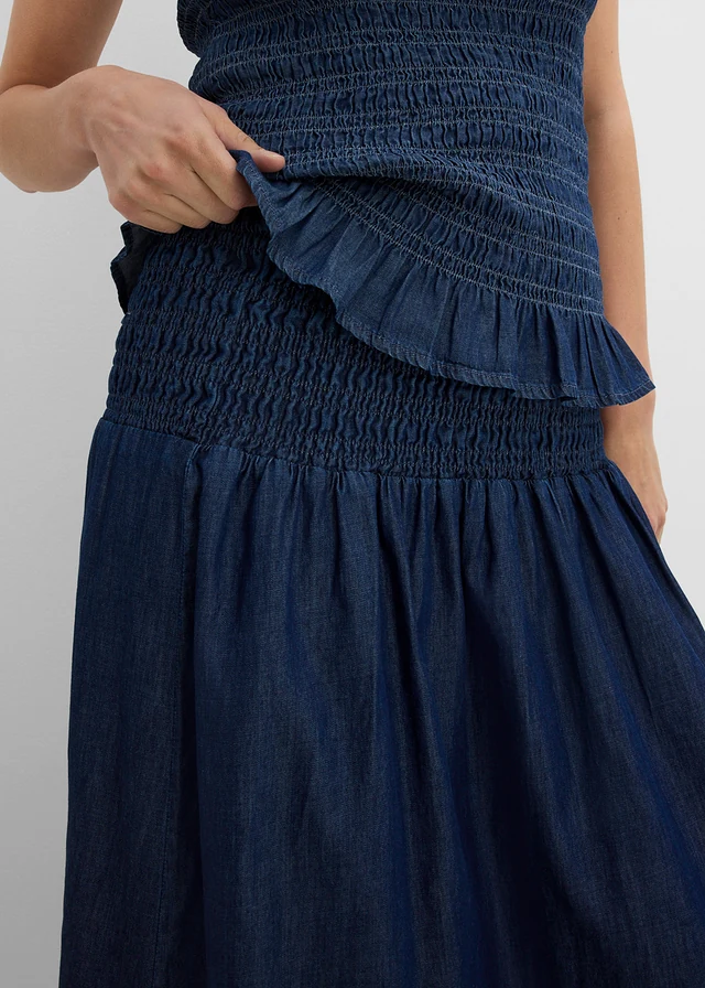 Fustă de blugi midi cu talie elastică • albastru denim uzat • magazin bonprix