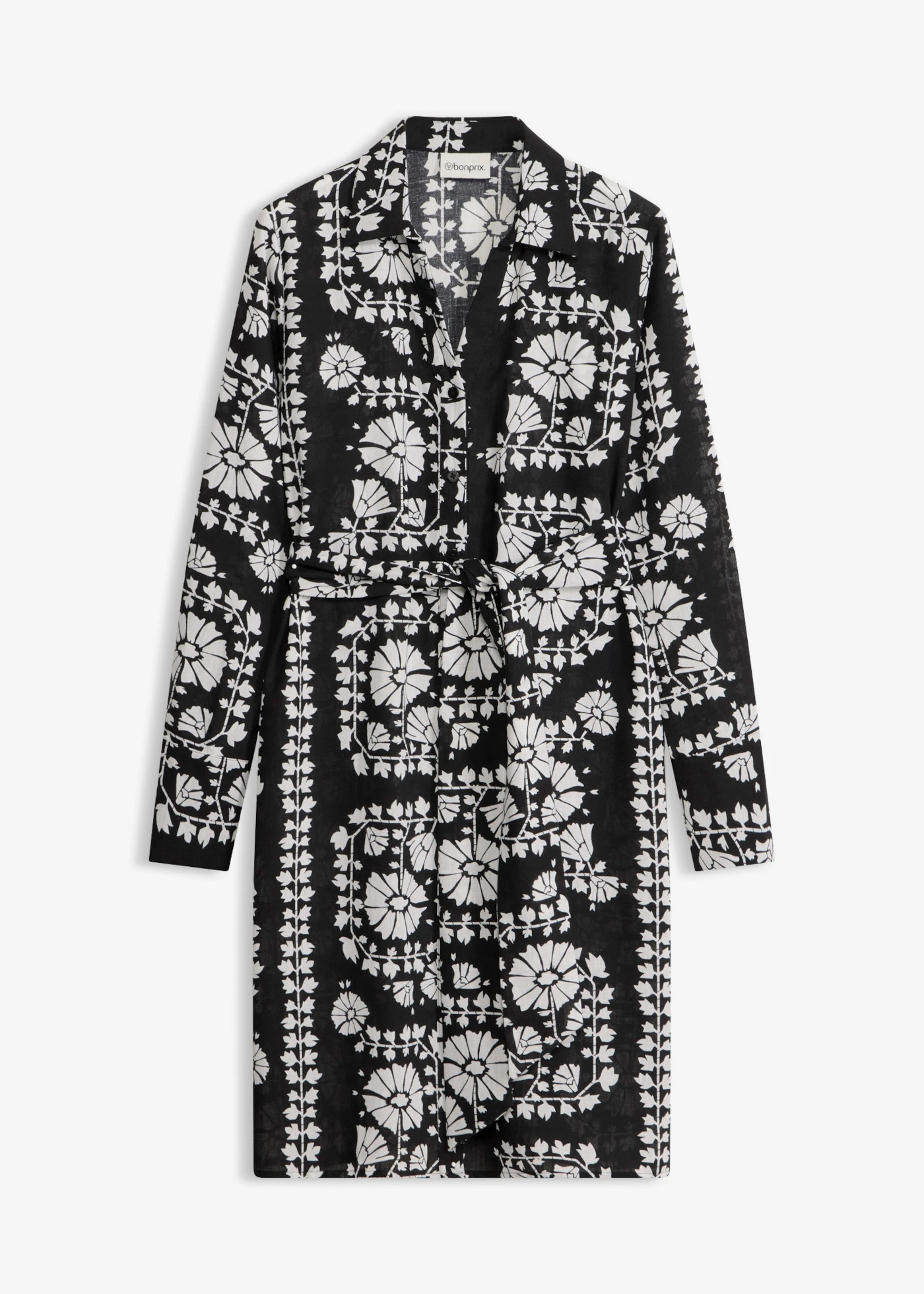 Overhemdjurk in linnenlook • zwart/wolwit gebloemd • product-page.page-title-suffix
