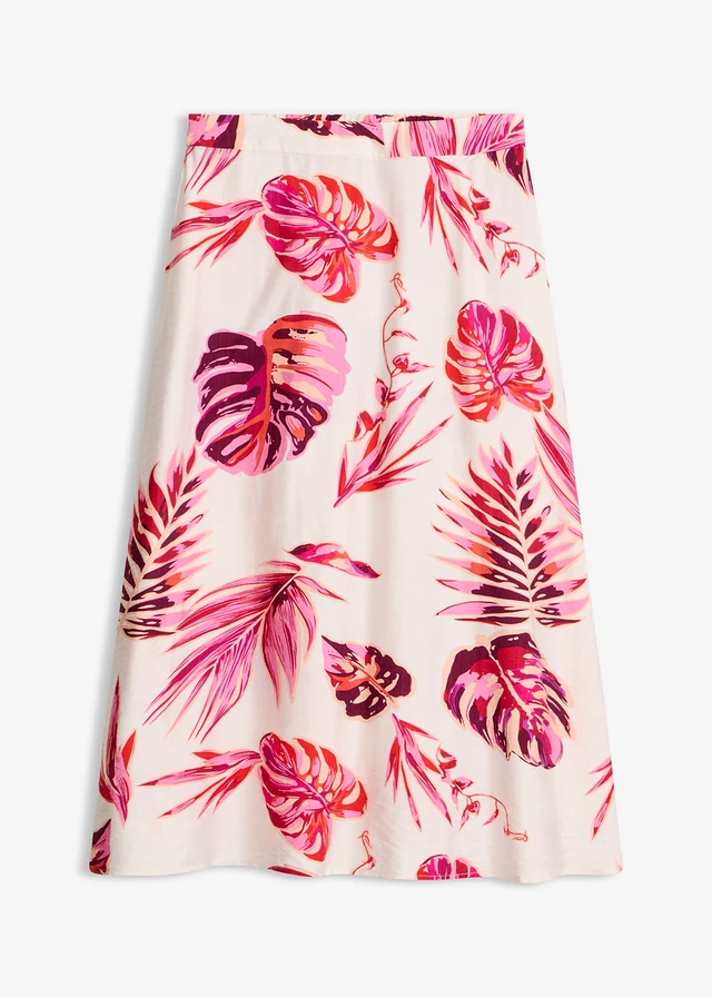Midi sukně ze splývavé viskózové směsi • přírodní bílo-pink s květy • bonprix obchod