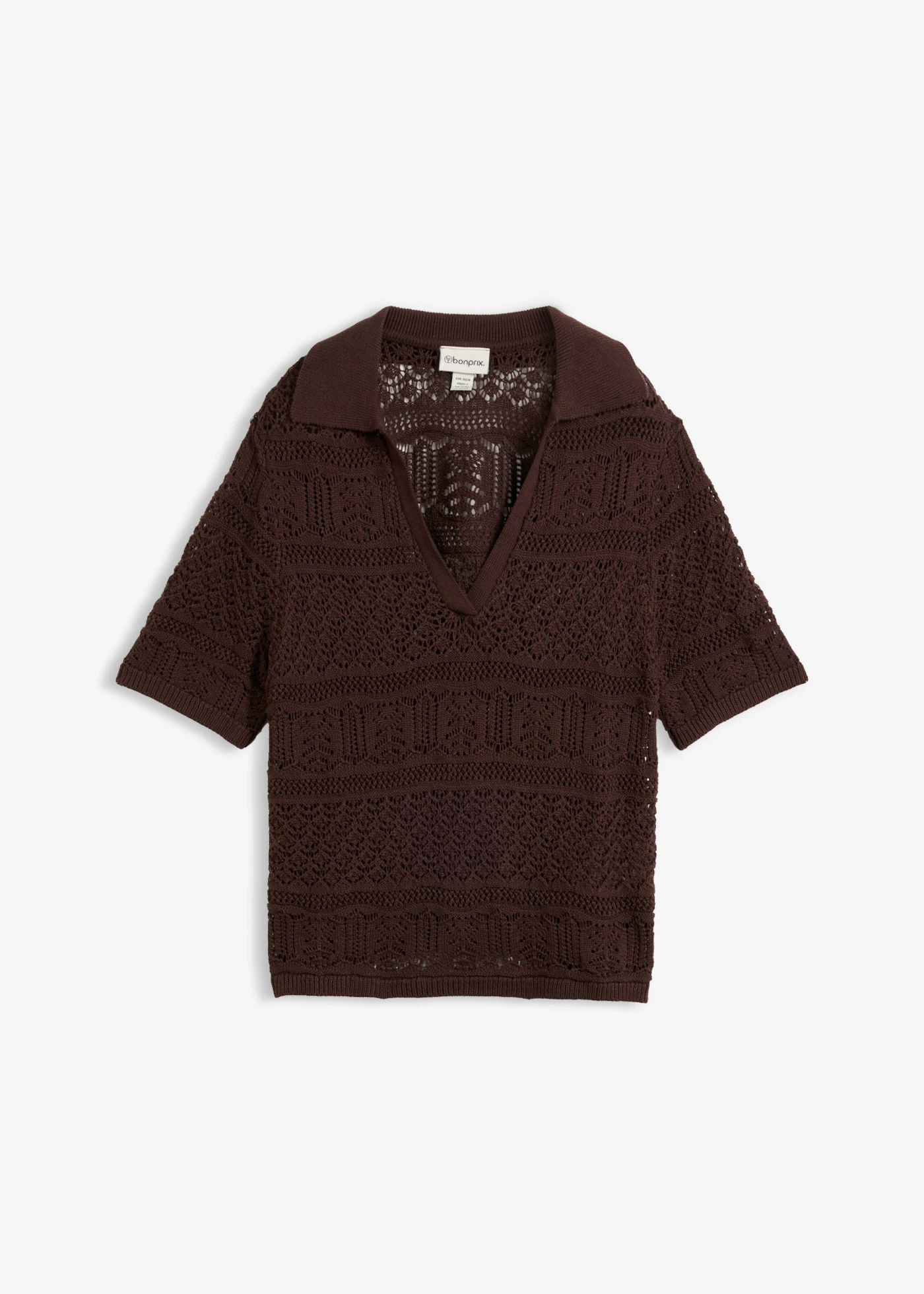 Bluză polo ajurată cu bumbac • maro închis • magazin bonprix