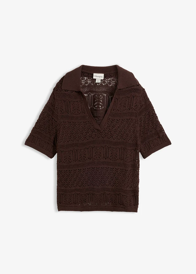 Pull ajouré à col polo • marron foncé • product-page.page-title-suffix