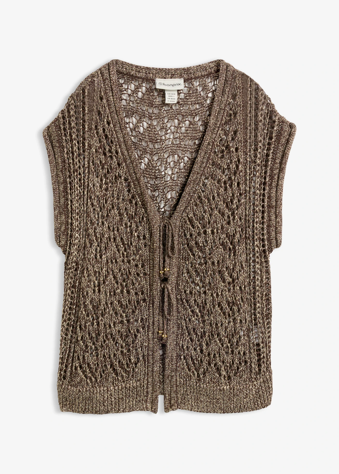 Gilet sans manches en maille ajourée et fil brillant • marron foncé/doré métallisé • product-page.page-title-suffix