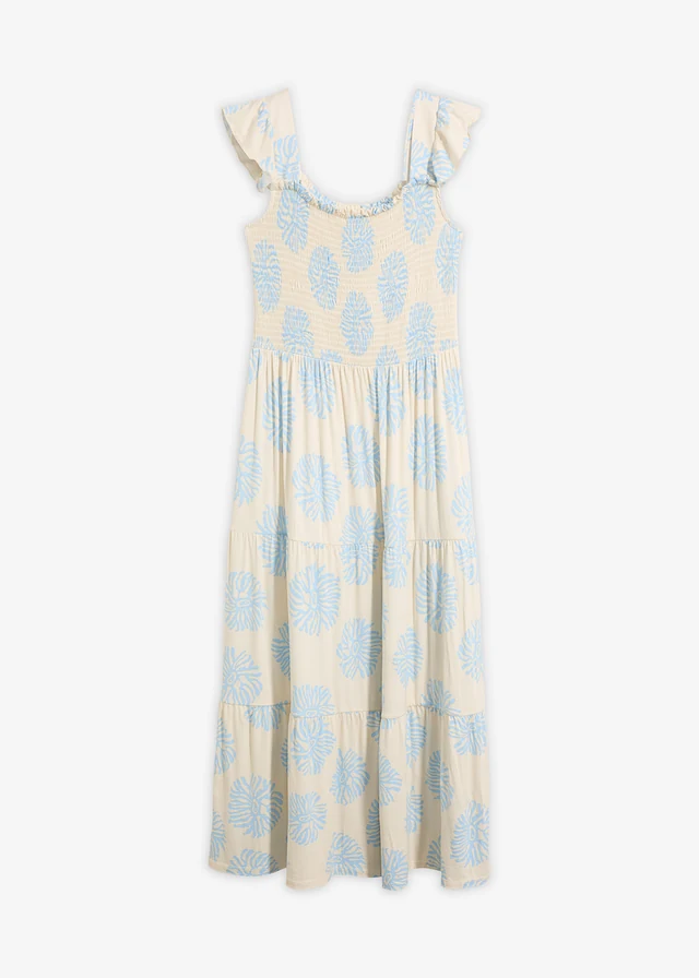Rochie din jerse din amestec moale cu viscoză, culoare: ecru-bleu cu imprimeu