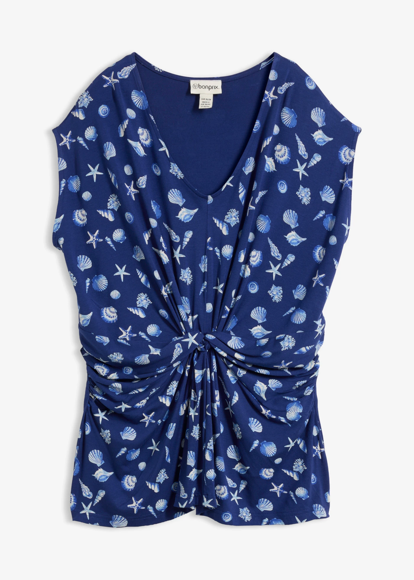 Bluză din viscoză moale • albastru cobalt-ecru cu imprimeu • magazin bonprix