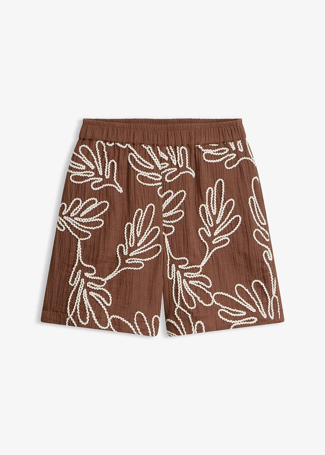 Short en coton brodé • marron-blanc floral • product-page.page-title-suffix