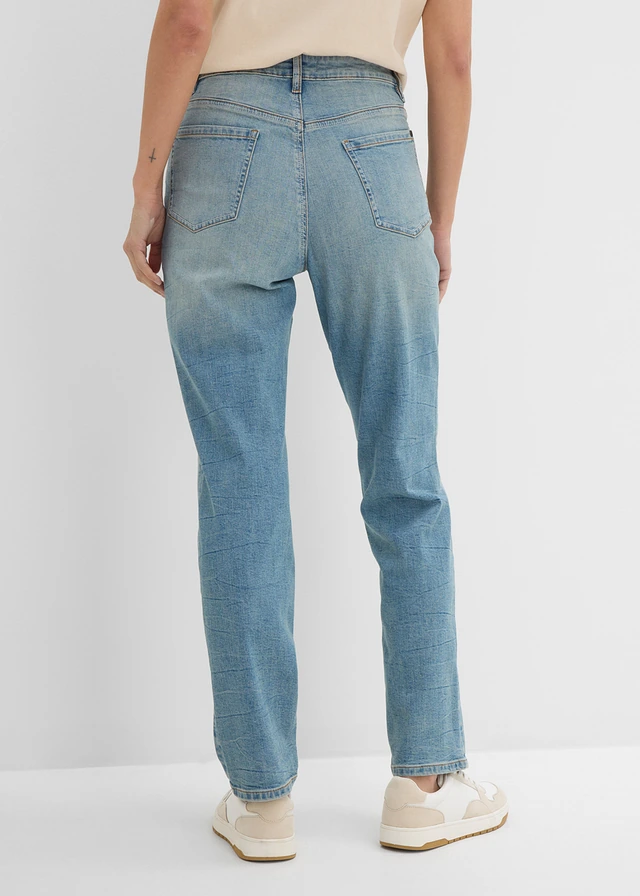 Jean droit taille mi-haute, Couleur: bleu clair denim used