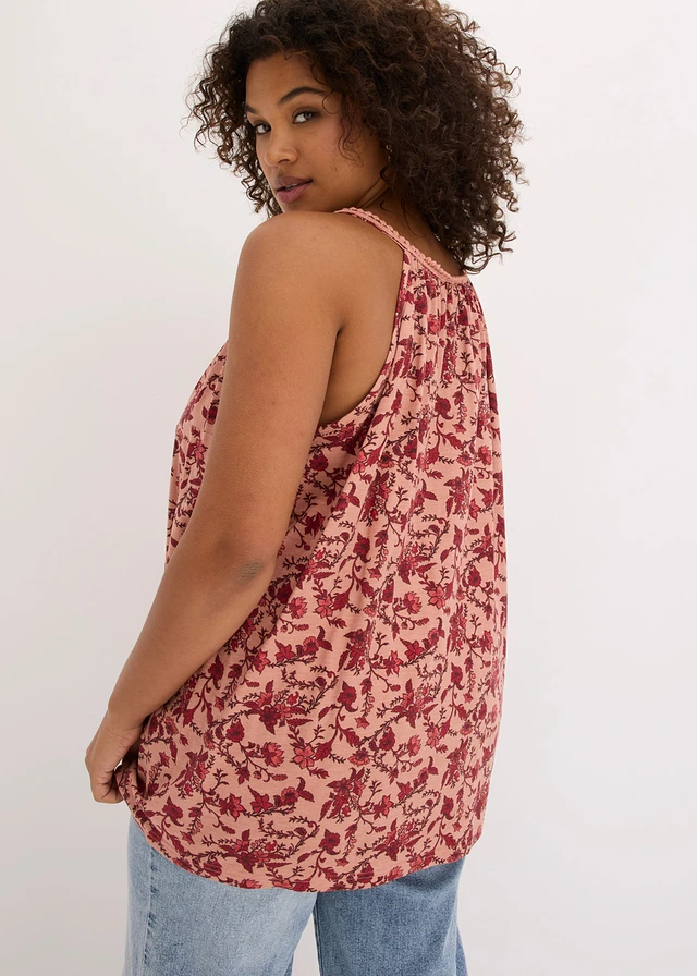 Top à fines bretelles en viscose, Couleur: marron poudré floral
