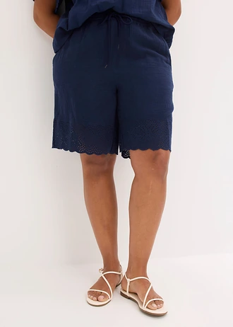 Bermuda léger en gaze de coton, Couleur: bleu foncé