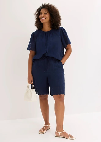 Bermuda léger en gaze de coton, Couleur: bleu foncé