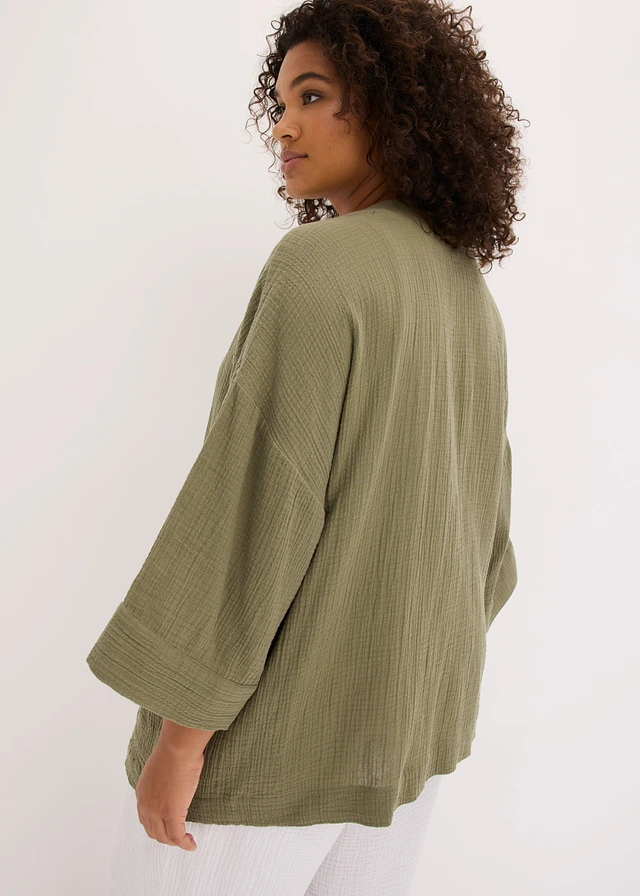 Kimono van luchtige mousseline, Kleur: olijfgroen