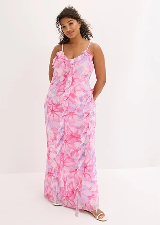 Robe à bretelles en mesh doux, Couleur: rose floral