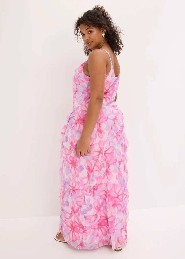 Robe à bretelles en mesh doux, Couleur: rose floral