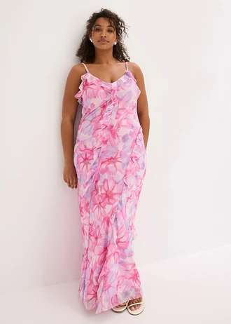 Robe à bretelles en mesh doux, Couleur: rose floral