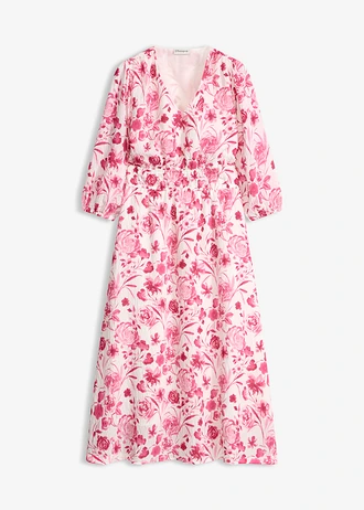 Midi jurk in een viscosemix, Kleur: pinklady met print