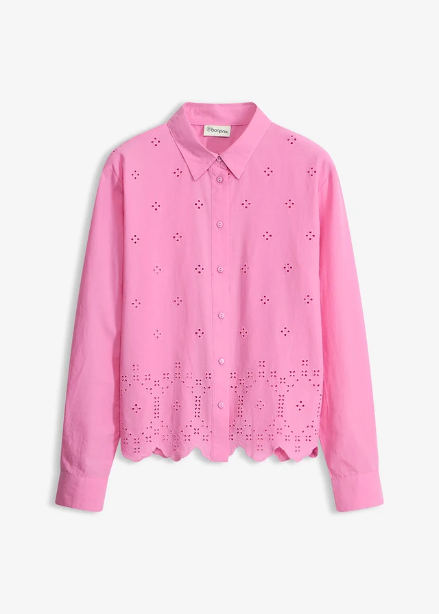 Bluzka z angielskim haftem, z czystej bawełny organicznej • jasnoróżowy • sklep bonprix