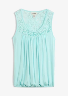 Top en viscose extensible et dentelle, Couleur: noir