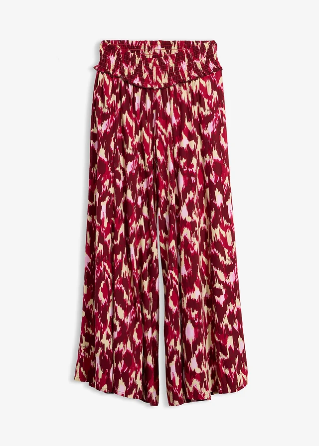 Pantalon palazzo en viscose fluide, Couleur: magenta-écru imprimé