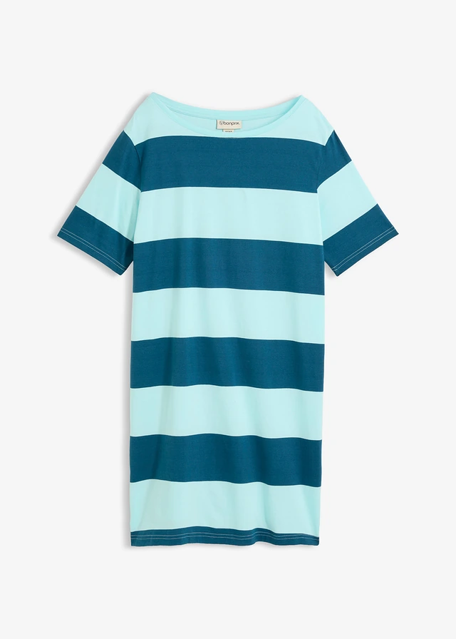 Robe boxy, 100% coton, Couleur: bleu aqua/pétrole rayé