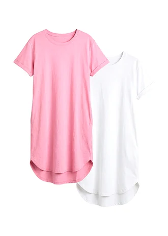 Lot de 2 robes T-shirt légères en coton flammé • rose/blanc • Boutique bonprix