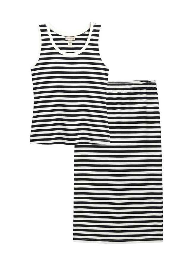 Top et jupe (ens. 2 pces) en coton extensible, Couleur: écru/noir rayé