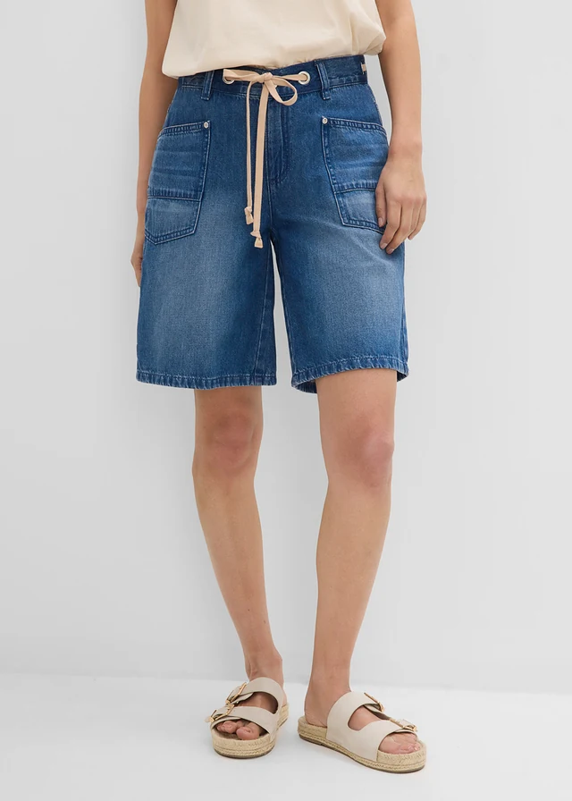 Jeansbermuda mid waist met koordje • blauw denim used • product-page.page-title-suffix