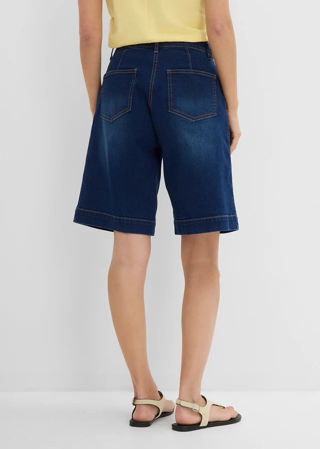Bermuda en jean, taille mi-haute, Couleur: bleu foncé denim used