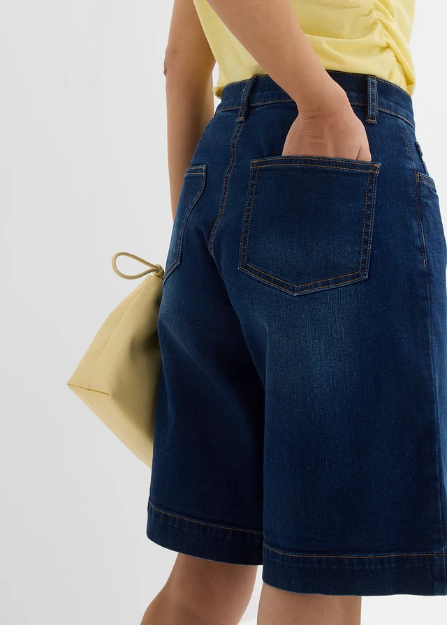 Bermude de blugi Mid Waist din bumbac organic • bleumarin denim uzat • magazin bonprix