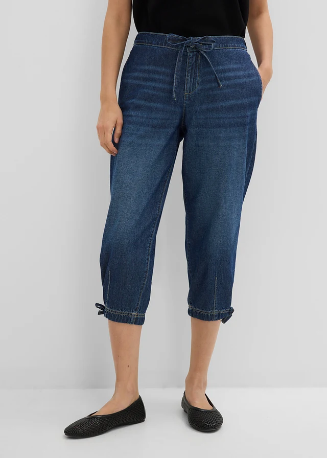 Džíny Barrel, Mid Waist, zkrácené, barva: modrý denim used