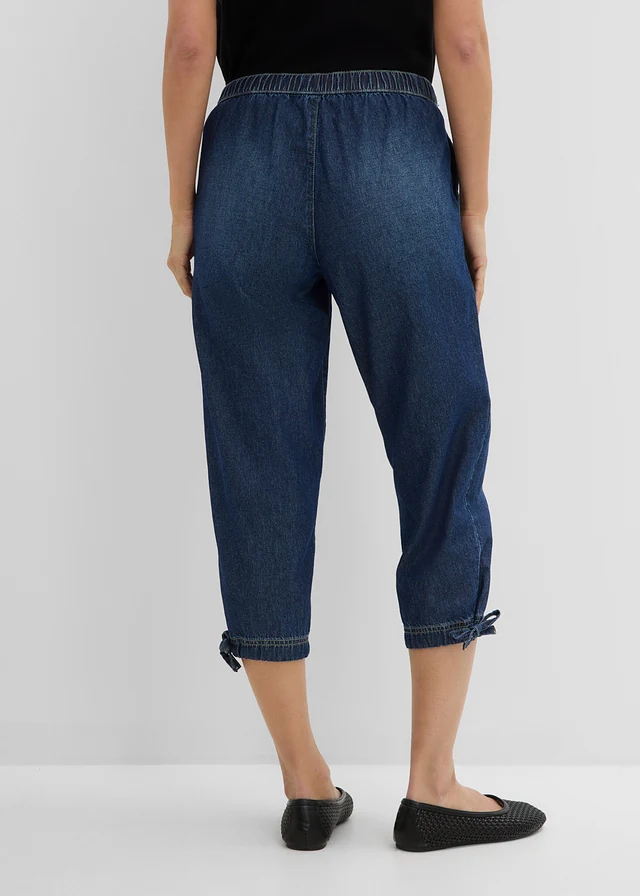 Barrel farmer, Mid Waist, rövidített • kék denim, használt hatású • bonprix áruház