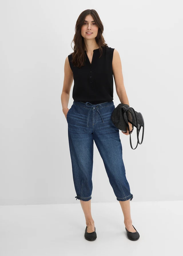 Džínsy Barrel, Mid Waist, cropped • modrá denim used • obchod bonprix