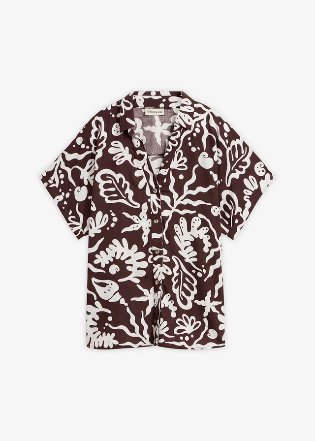 Chemisier en viscose fluide • marron foncé-écru imprimé • product-page.page-title-suffix