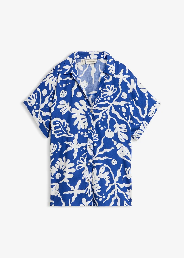 Chemisier en viscose fluide • bleu cobalt-écru imprimé • product-page.page-title-suffix