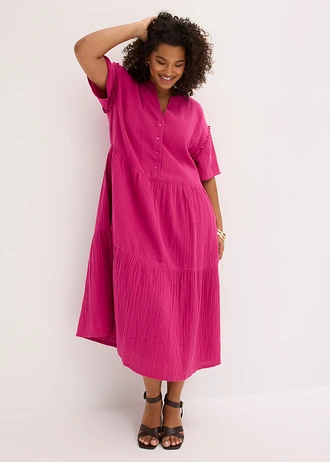 Robe midi en gaze de coton douce, Couleur: rose/fuchsia