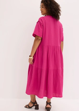 Robe midi en gaze de coton douce, Couleur: rose/fuchsia