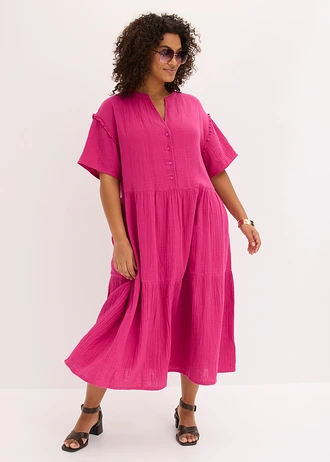 Midi šaty z měkkého mušelínu, barva: fuchsiově pink
