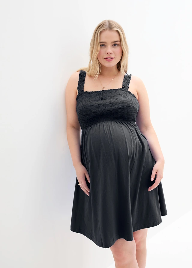 Lot de 2 robes de grossesse en coton, Couleur: bleu foncé/noir